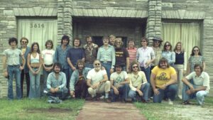 Standing from left, David Hood, Jimmy Johnson, unknown, Eddie Hinton, Tony Joe White, Mike Utley, Kris Kristofferson, Roger Hawkins, Barry Beckett, Sammy Creason, Pete Carr, Dan Penn, Billy Sharp, Laura Struzick, Carol Buckins, and Diane Butler. Kneeling from left, John Prine, Donnie Fritts, Jerry Wexler, Jerry Masters, Steve Melton, Tom Roady and Mike O'Rear.